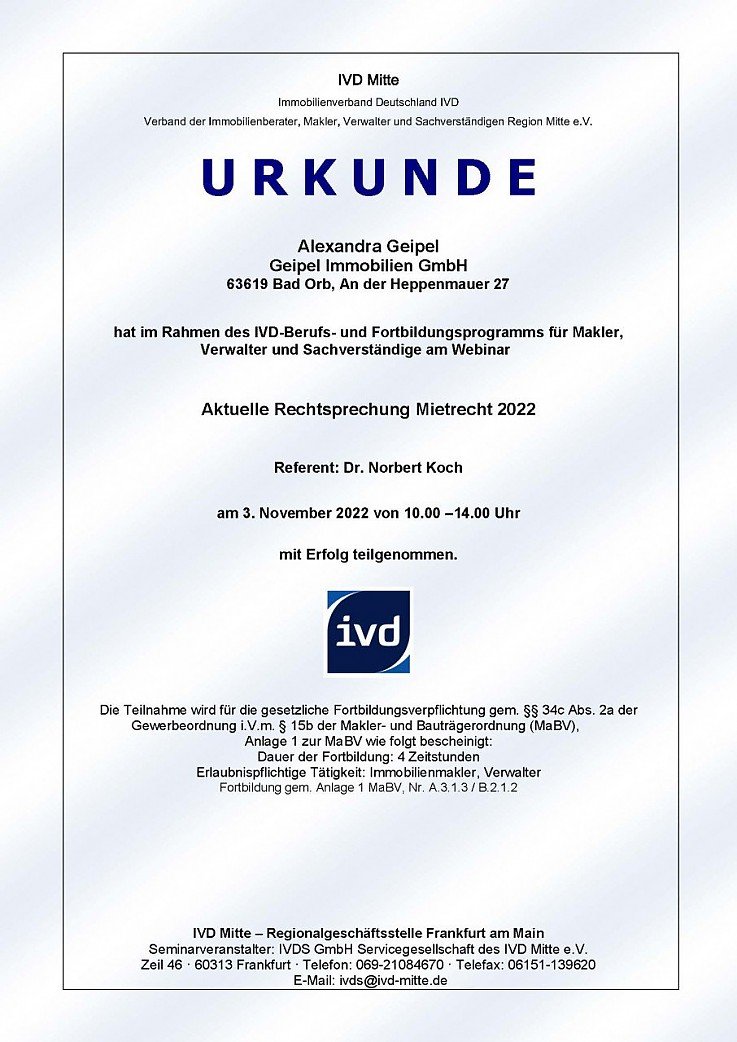 Foto <span style="color: rgb(82, 82, 82); font-family: "Open Sans", sans-serif; font-style: normal; font-variant-ligatures: normal; font-variant-caps: normal; font-weight: 400; letter-spacing: 0.5px;">Alexandra Geipel � Teilnahme am Seminar �Aktuelle Rechtsprechung im Mietrecht 2022� des IVD � Mitte</span>
