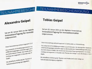 Teilnahmebescheinigung Alexandra und Tobias Geipel - Sprengnetter 2021